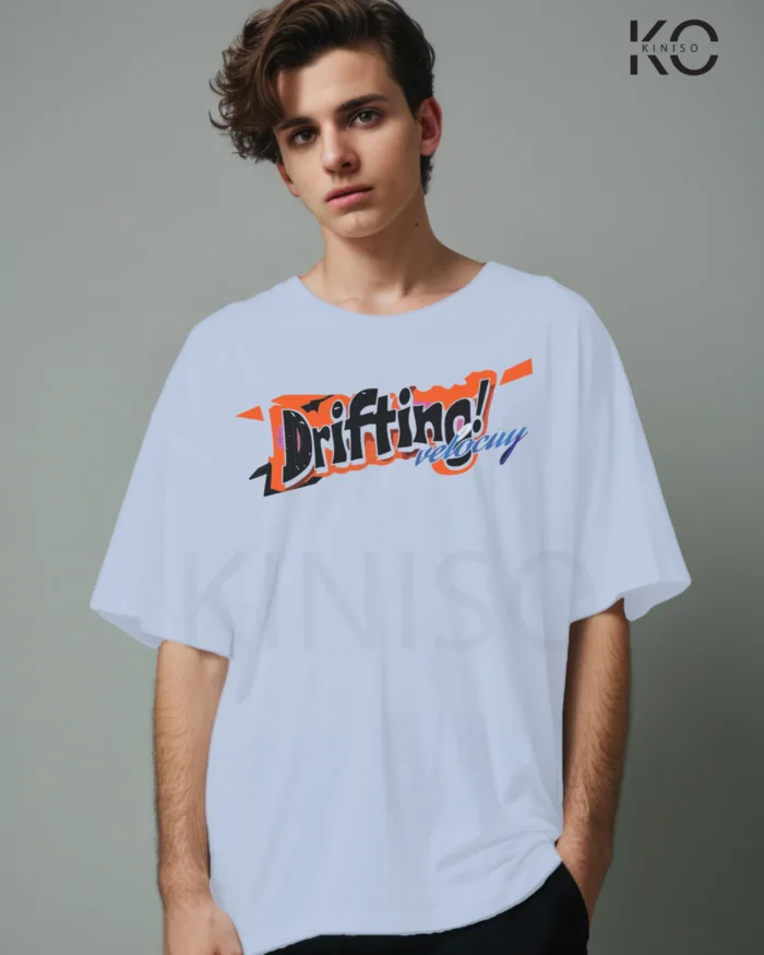 Image of Sky Blue color drop shoulder t-shirt with Brooklyn Racing Drifting Print for men at reasonable price